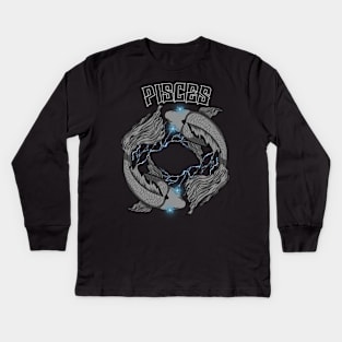 Lightning Pisces (Blue) Kids Long Sleeve T-Shirt